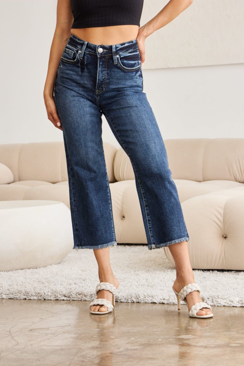 RFM Full Size Tummy Control High Waist Raw Hem Jeans - Bottoms