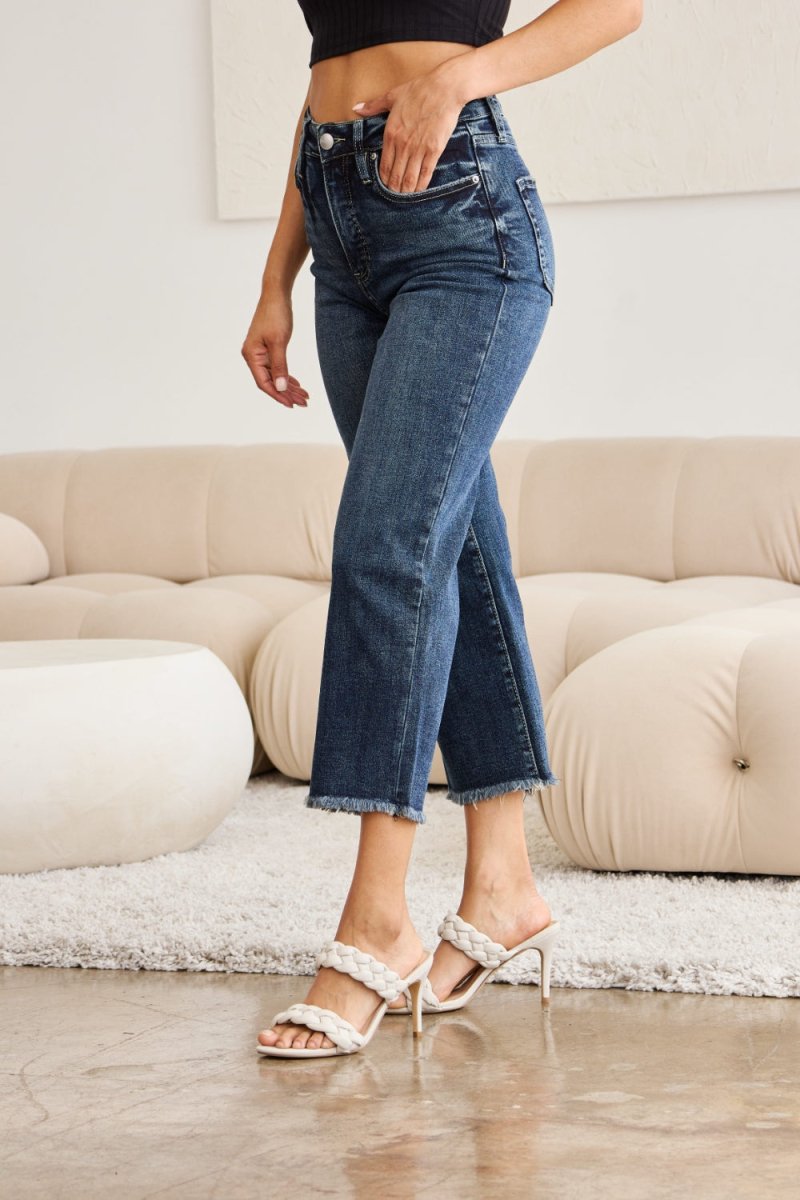 RFM Full Size Tummy Control High Waist Raw Hem Jeans - Bottoms