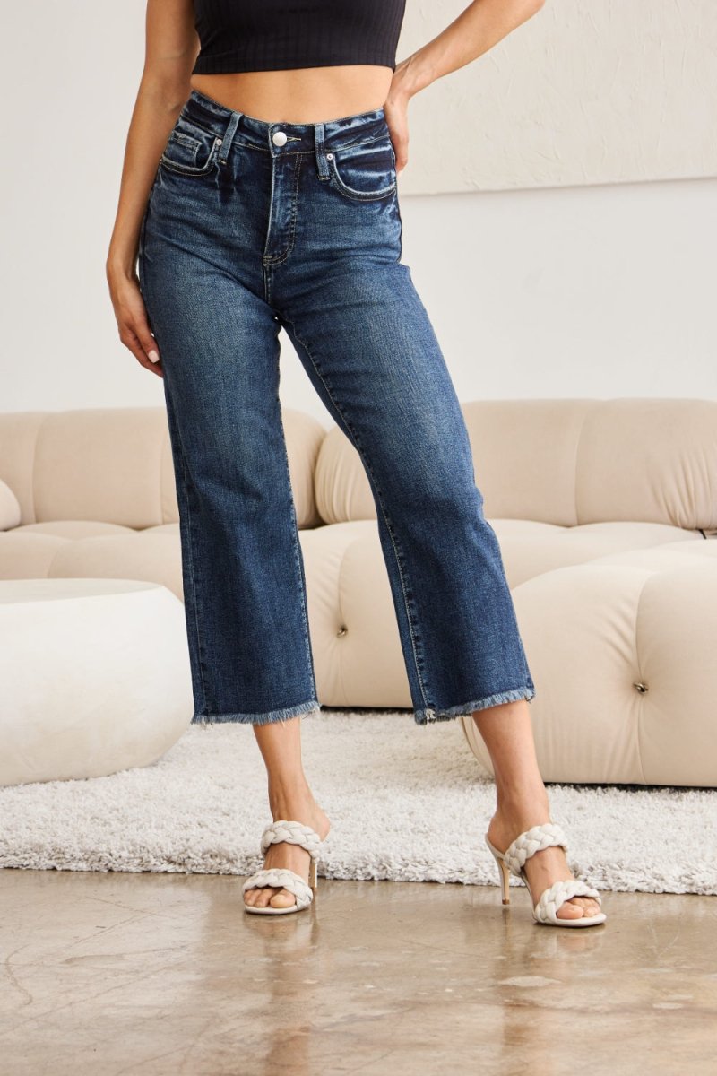 RFM Full Size Tummy Control High Waist Raw Hem Jeans - Bottoms