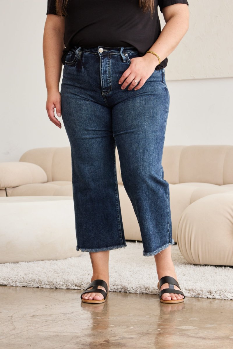 RFM Full Size Tummy Control High Waist Raw Hem Jeans - Bottoms