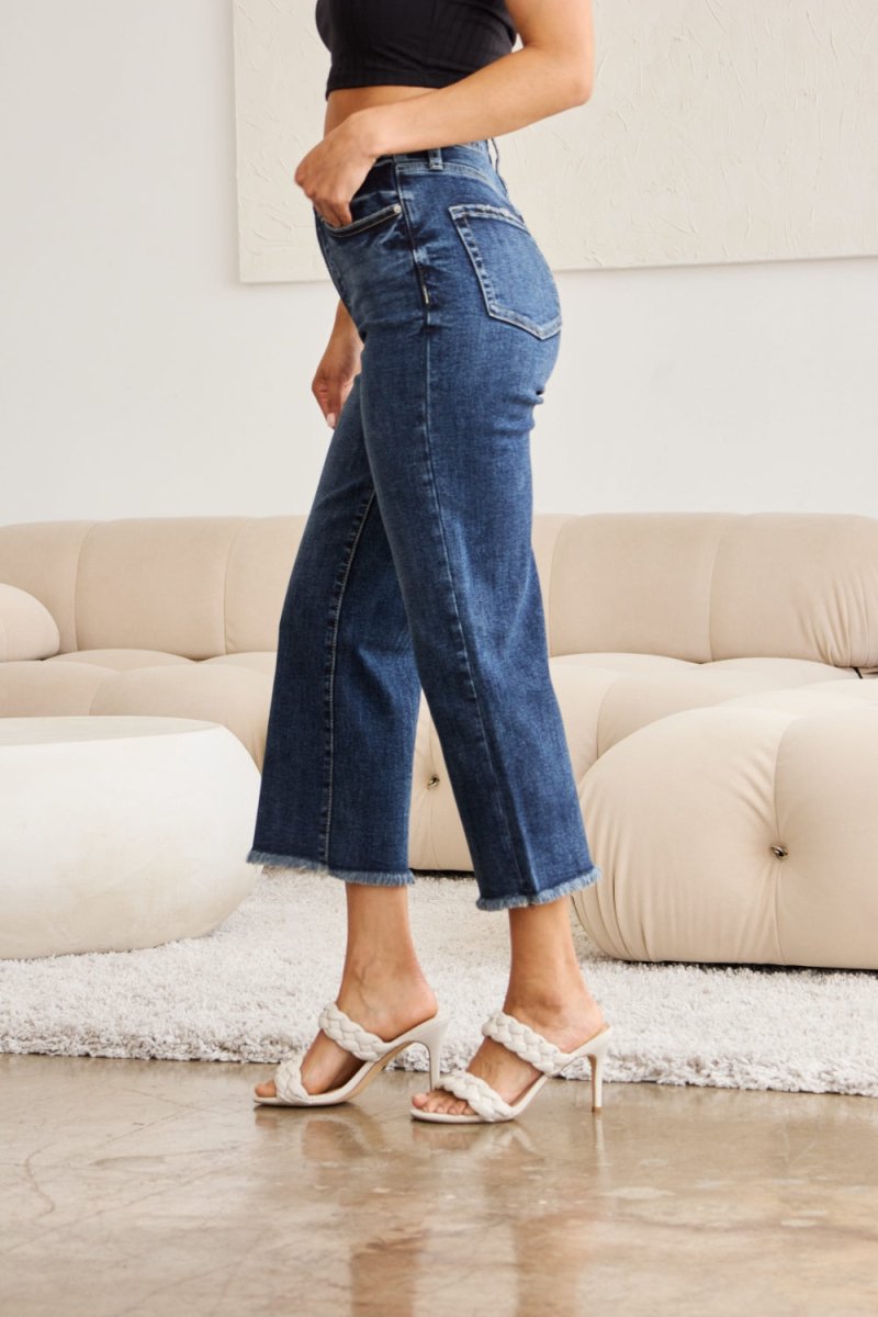 RFM Full Size Tummy Control High Waist Raw Hem Jeans - Bottoms