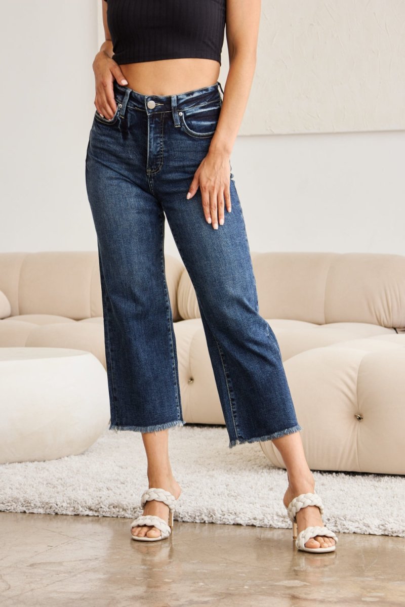 RFM Full Size Tummy Control High Waist Raw Hem Jeans - Bottoms