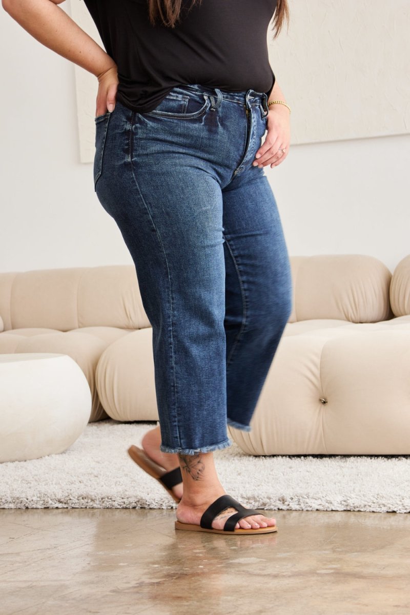 RFM Full Size Tummy Control High Waist Raw Hem Jeans - Bottoms