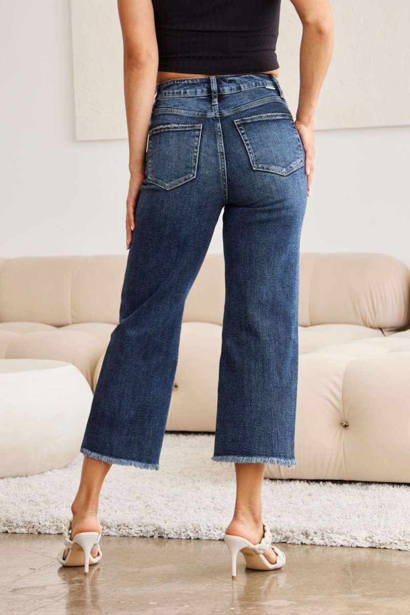 RFM Full Size Tummy Control High Waist Raw Hem Jeans - Bottoms