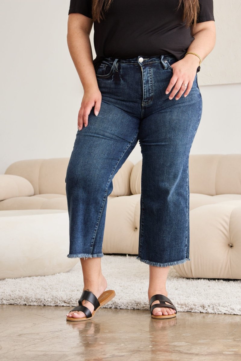 RFM Full Size Tummy Control High Waist Raw Hem Jeans - Bottoms