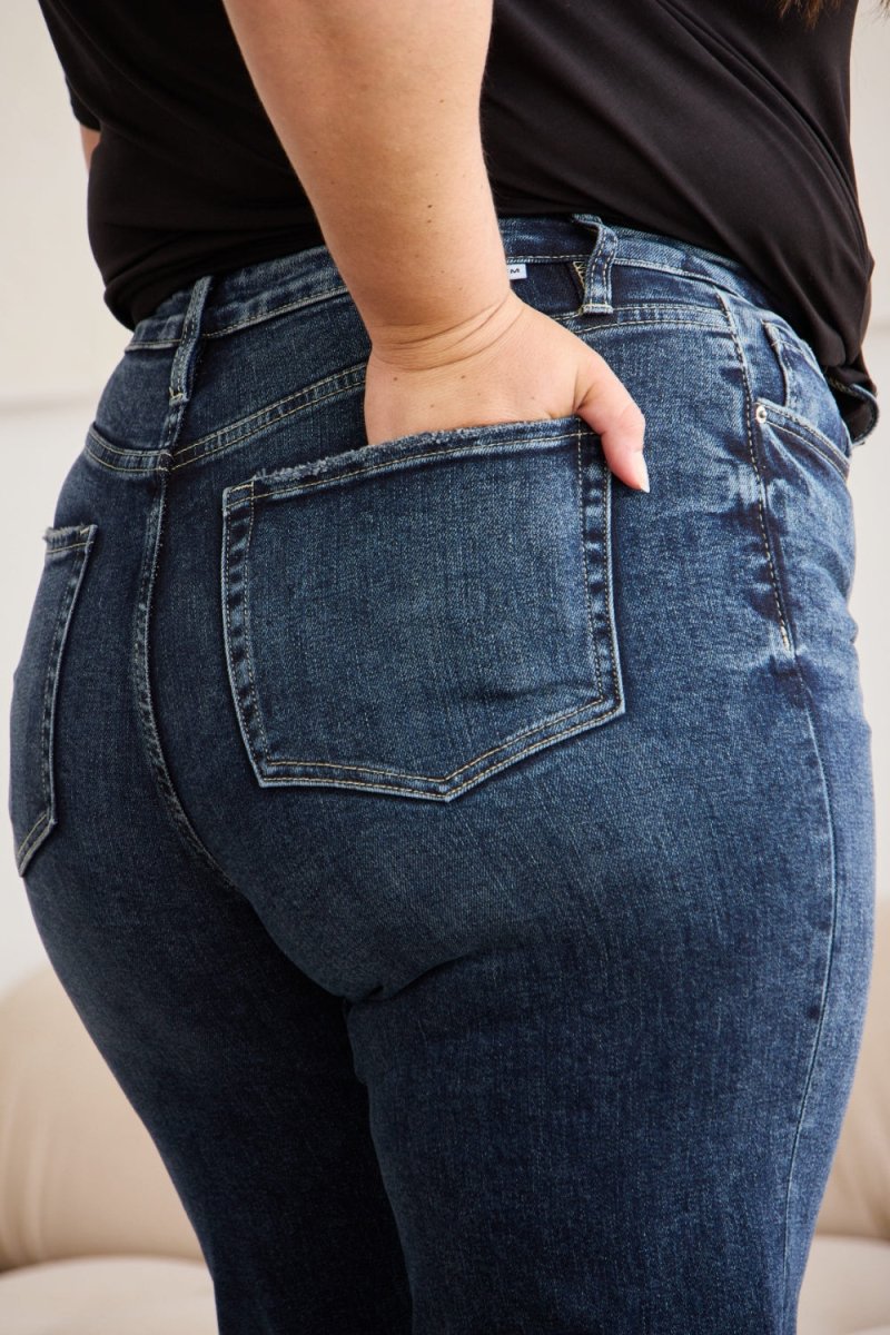 RFM Full Size Tummy Control High Waist Raw Hem Jeans - Bottoms