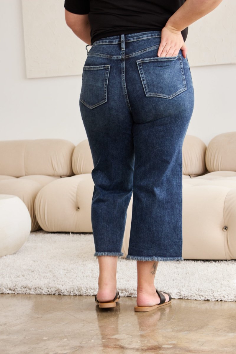 RFM Full Size Tummy Control High Waist Raw Hem Jeans - Bottoms