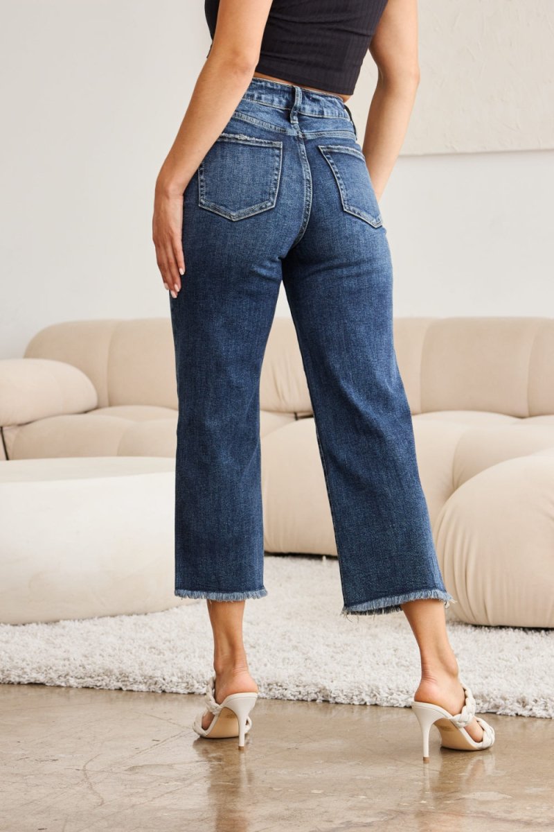 RFM Full Size Tummy Control High Waist Raw Hem Jeans - Bottoms