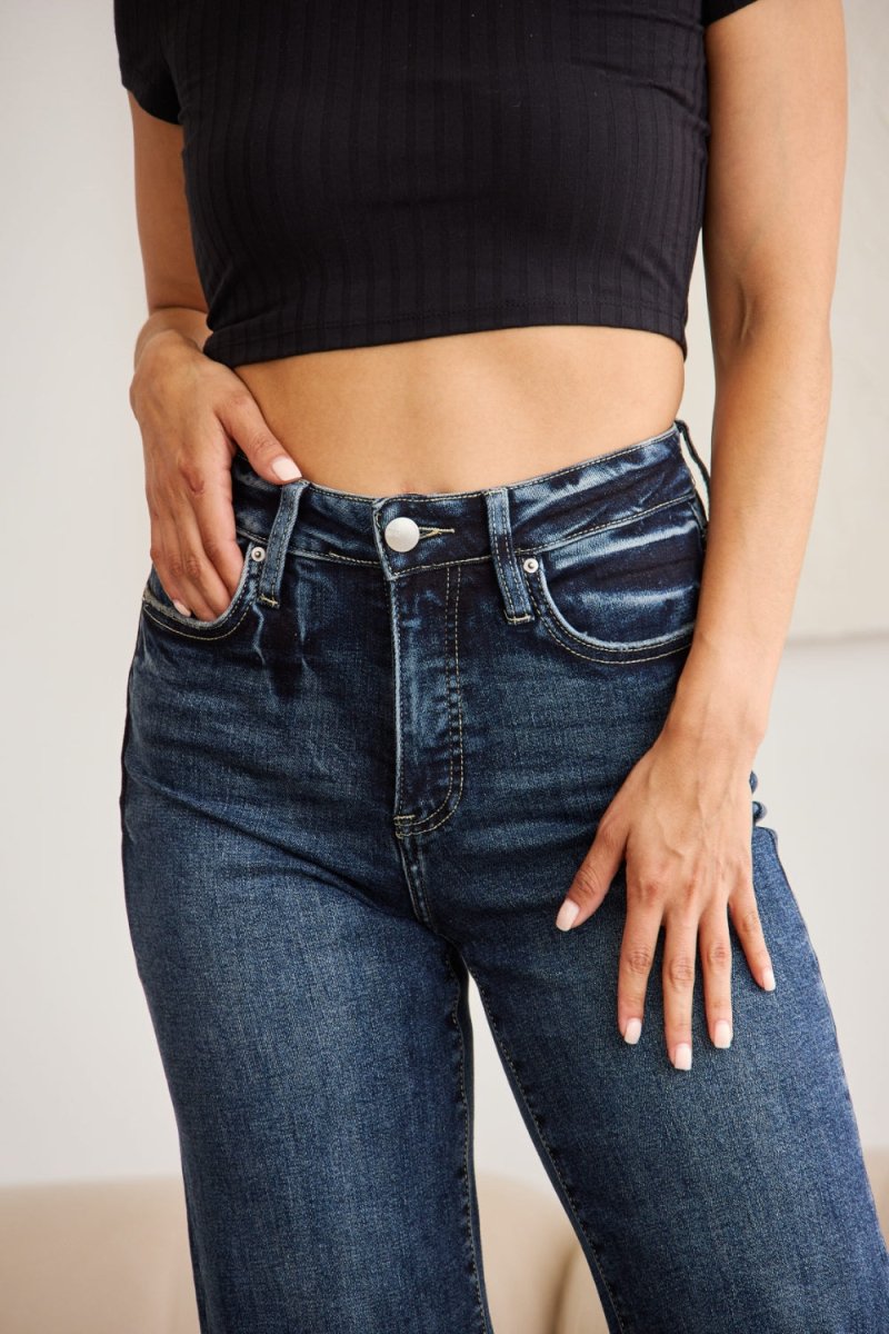 RFM Full Size Tummy Control High Waist Raw Hem Jeans - Bottoms