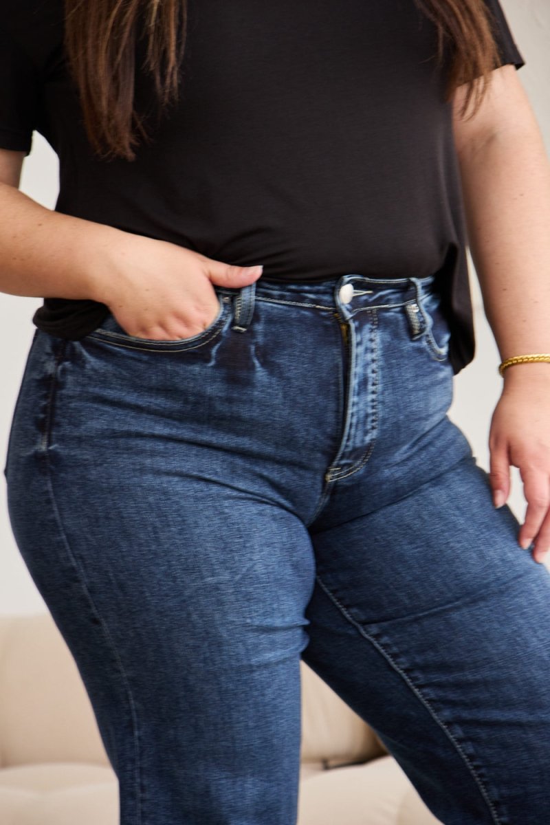 RFM Full Size Tummy Control High Waist Raw Hem Jeans - Bottoms