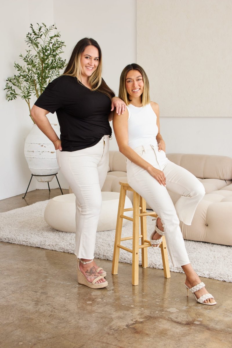 RFM Mini Mia Full Size Tummy Control High Waist Raw Hem Jeans - Bottoms