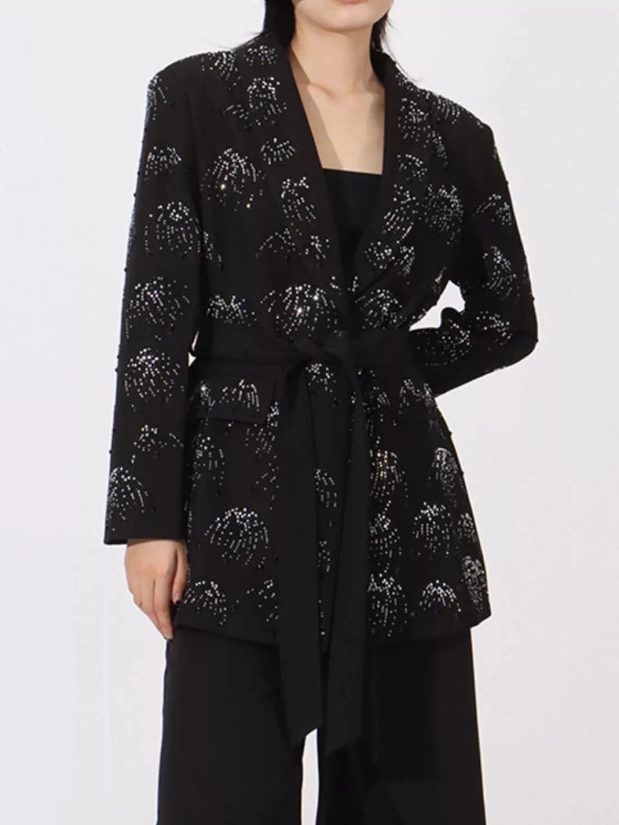 Rhinestone Button Down Long Sleeve Blazer - 