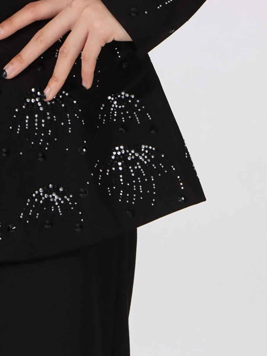 Rhinestone Button Down Long Sleeve Blazer - 