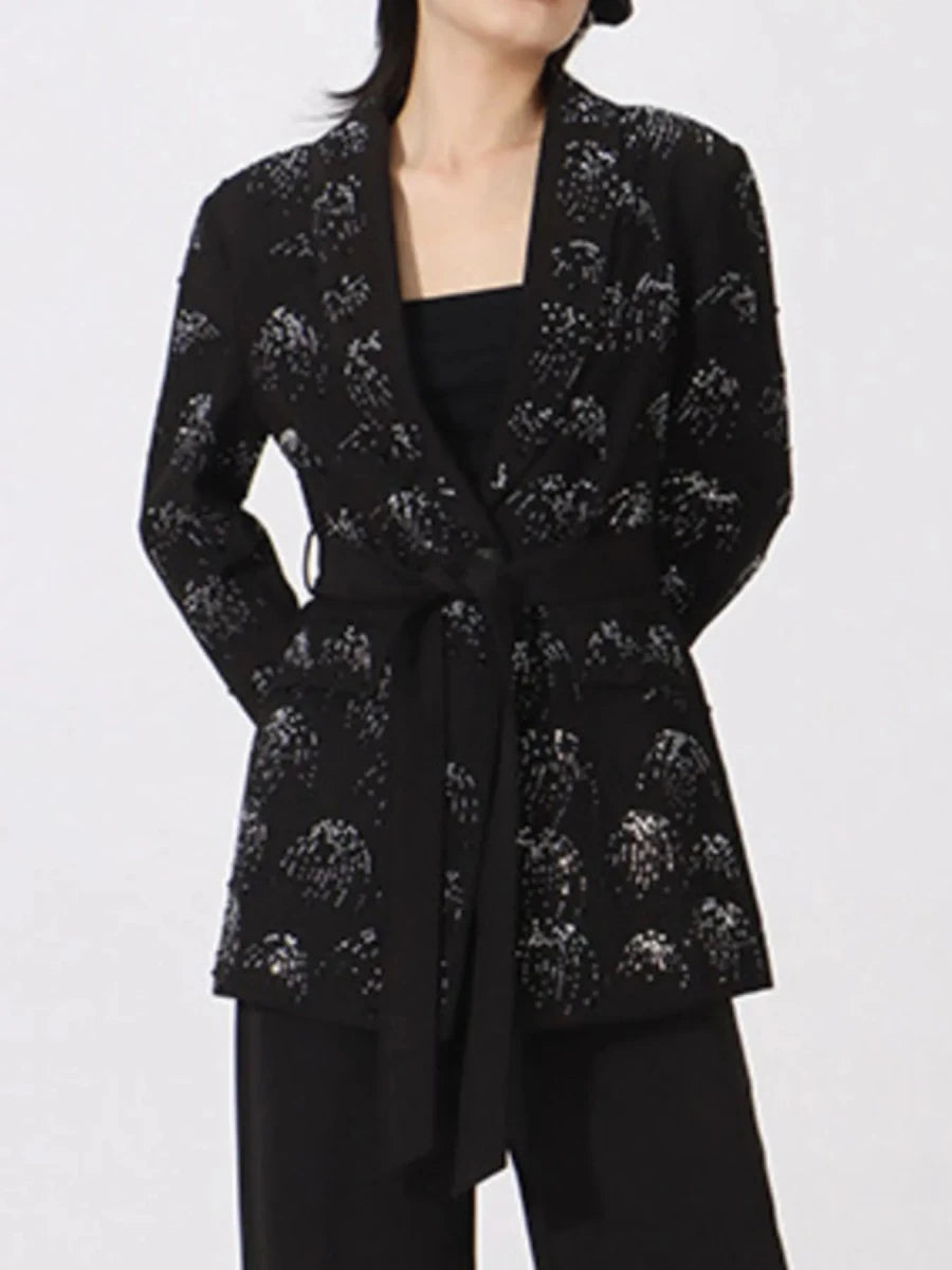Rhinestone Button Down Long Sleeve Blazer - 
