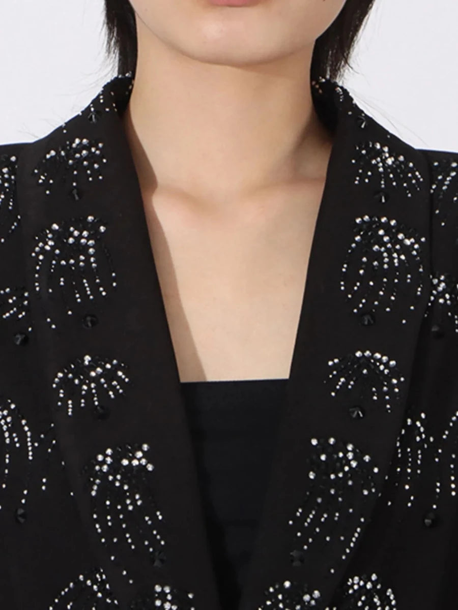 Rhinestone Button Down Long Sleeve Blazer - 