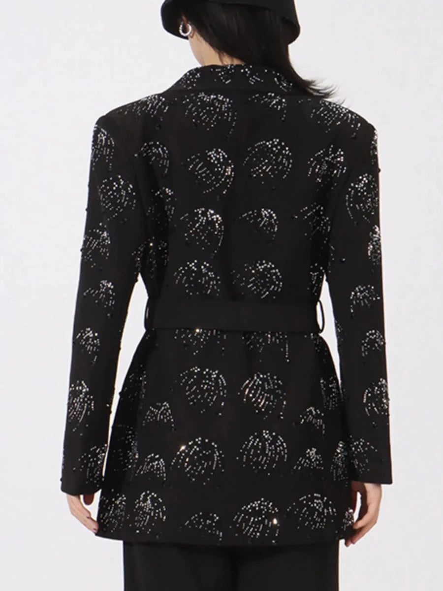 Rhinestone Button Down Long Sleeve Blazer - 