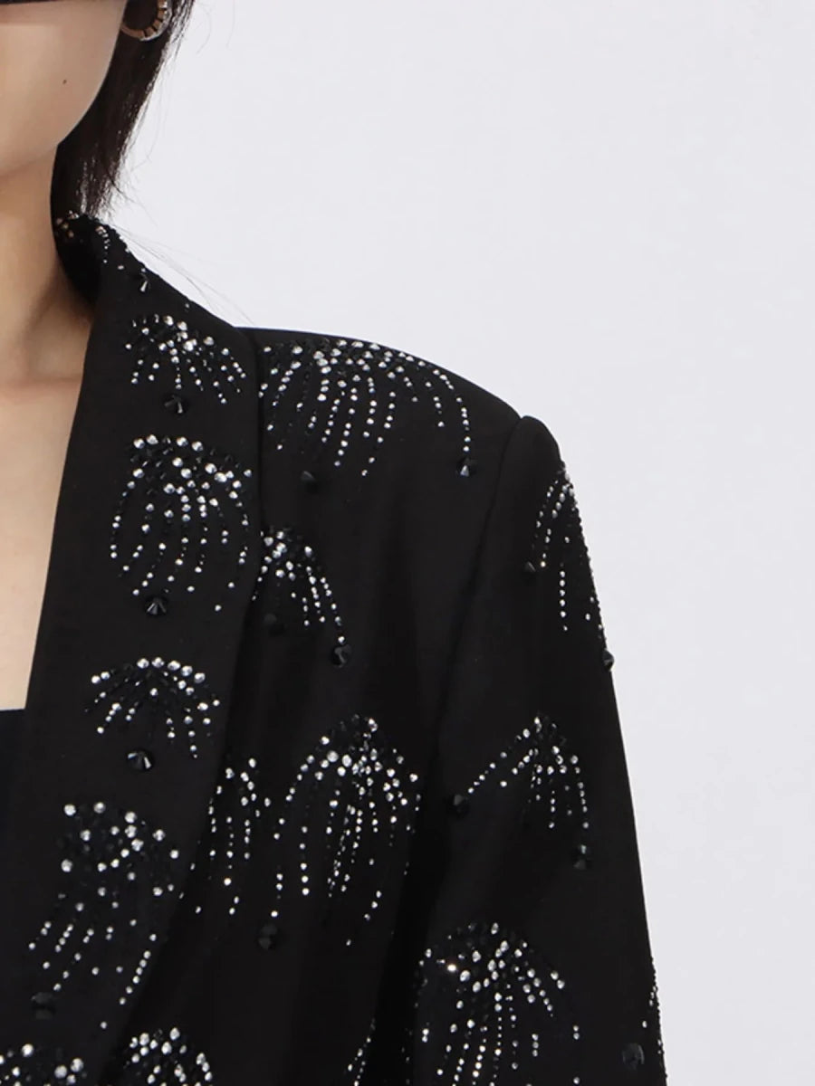 Rhinestone Button Down Long Sleeve Blazer - 