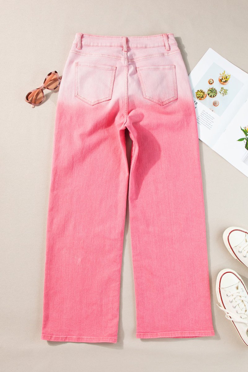 Rhinestone Gradient Straight Jeans - Bottoms