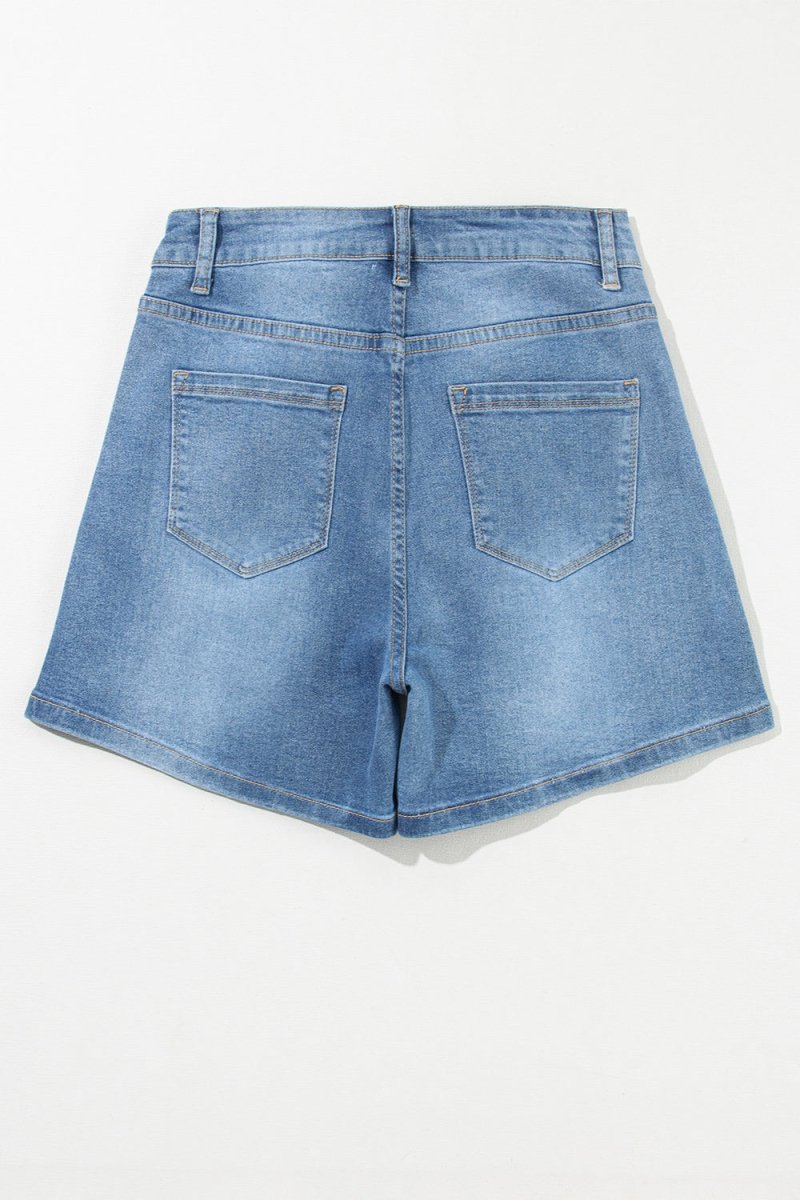 Rhinestone High Waist Denim Shorts - Bottoms