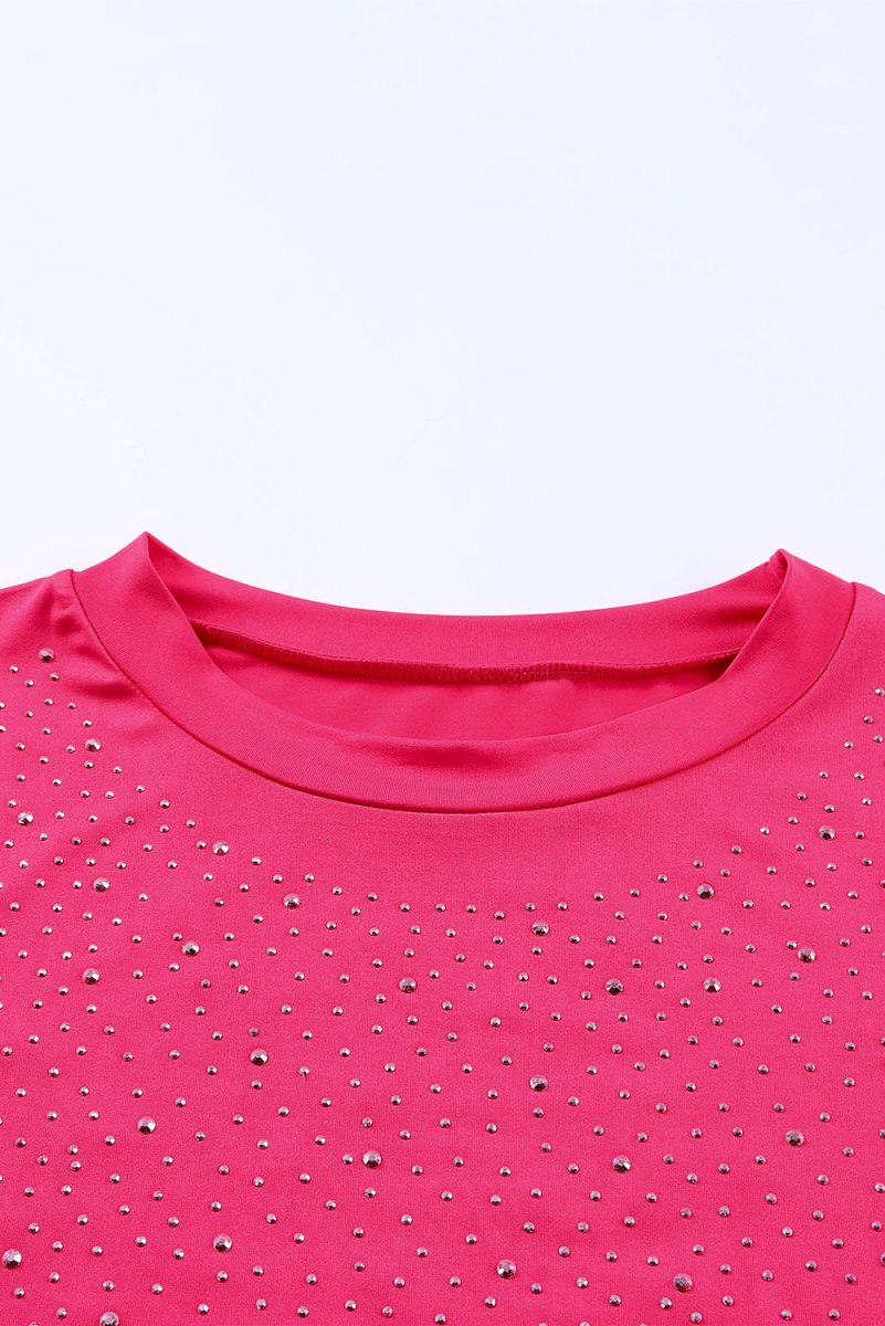 Rhinestone Round Neck Long Sleeve Bodysuit - 