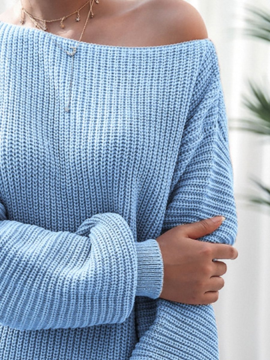 Rib - Knit Mini Sweater Dress - Sweater Dress