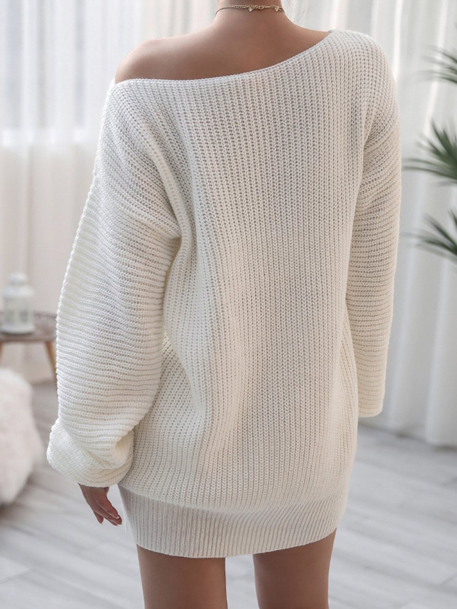 Rib - Knit Mini Sweater Dress - Sweater Dress