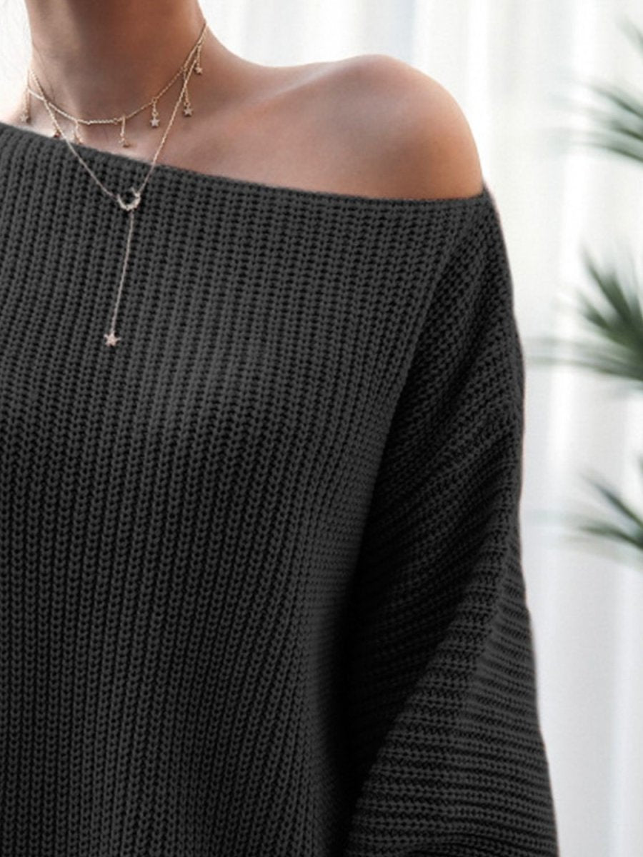 Rib - Knit Mini Sweater Dress - Sweater Dress