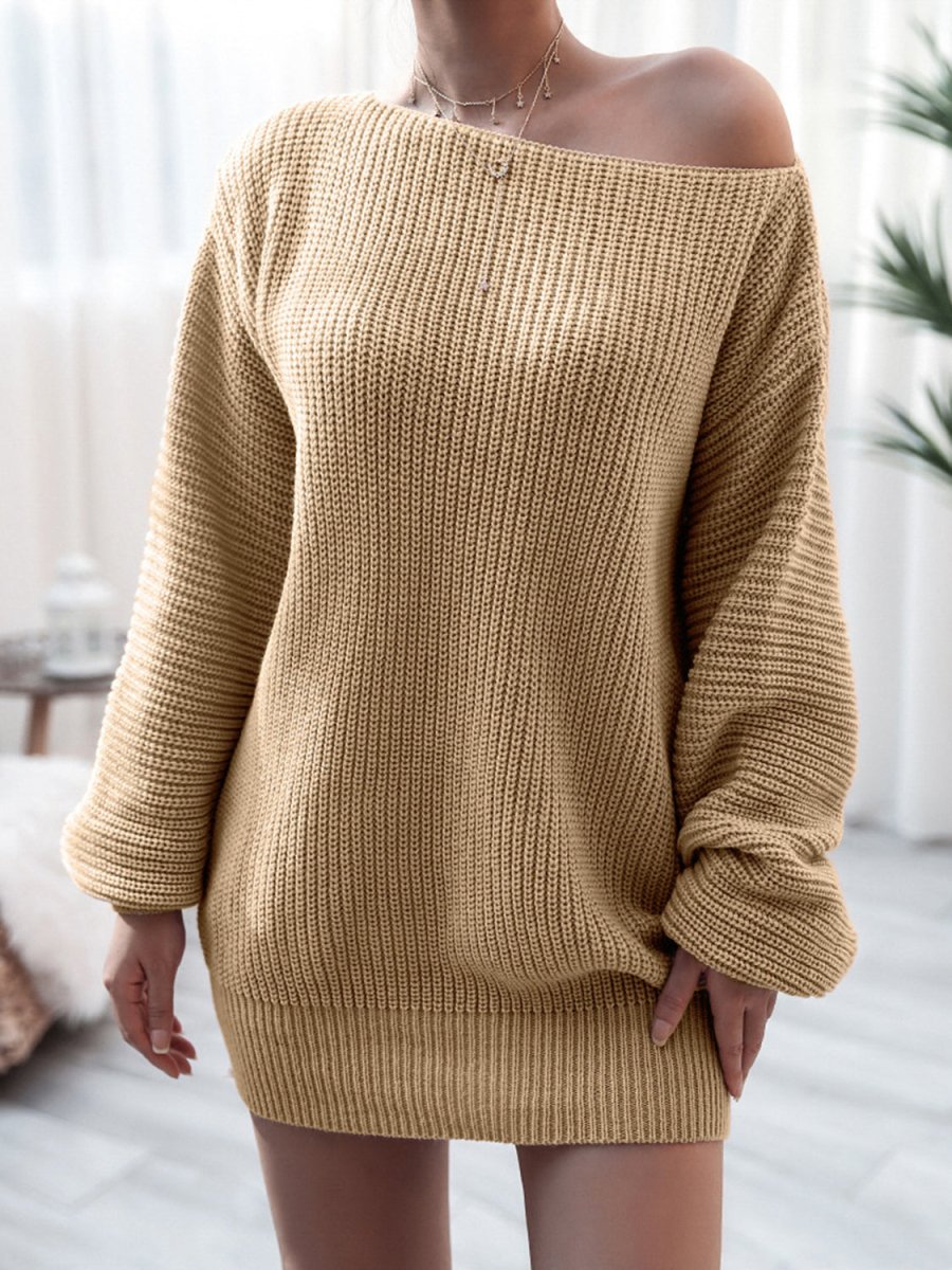 Rib - Knit Mini Sweater Dress - Sweater Dress