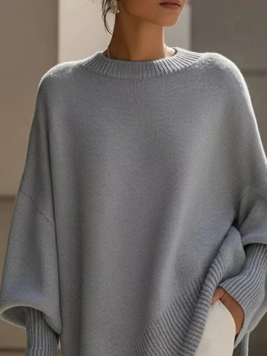 Ribbed Batwing Sleeve Sweater - 