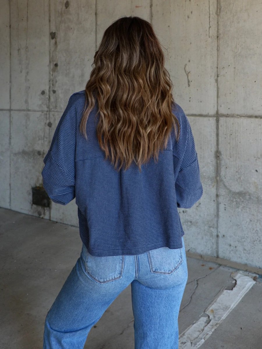 Ribbed Collared Neck Button Up Jacket - Outerwear