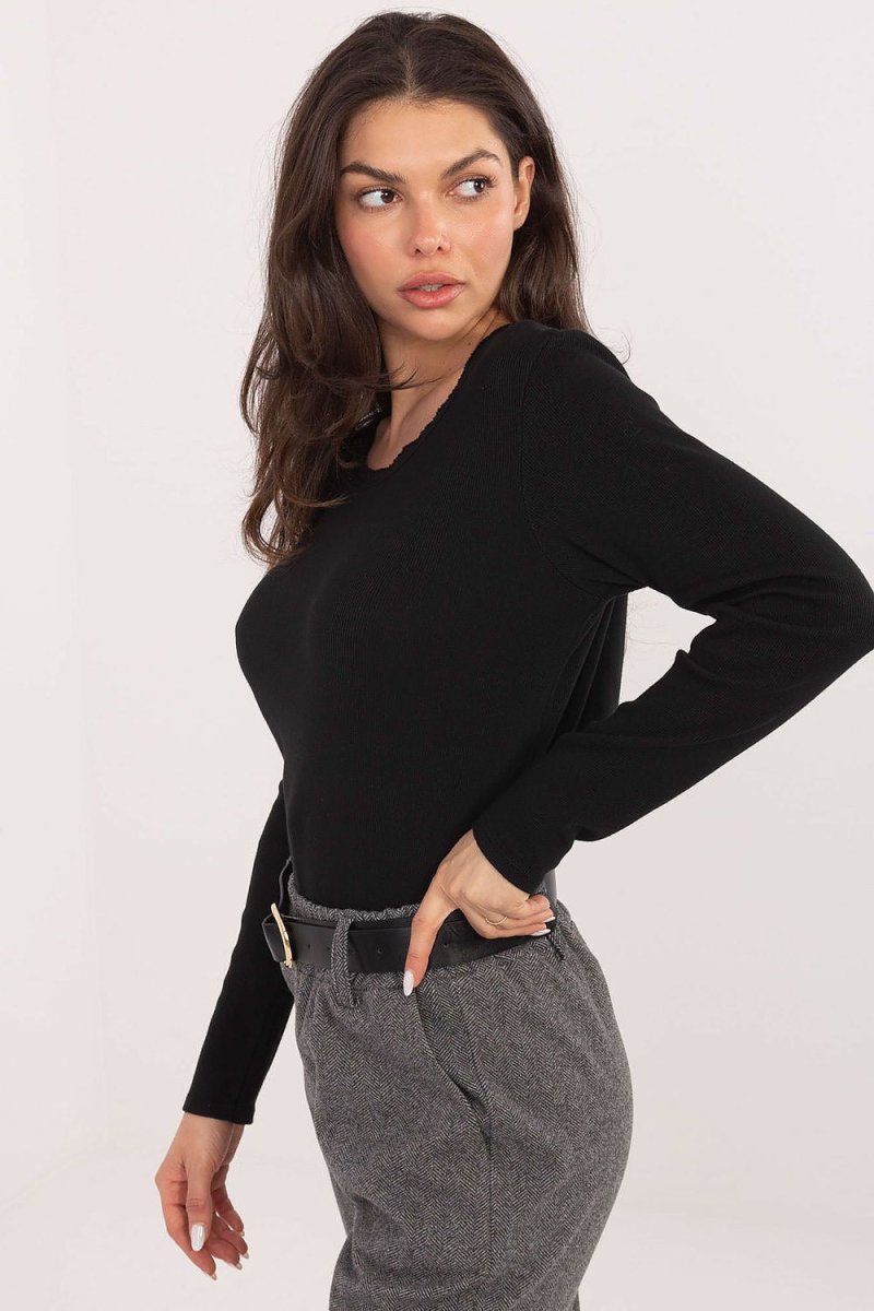 Ribbed Cotton Long Sleeve Casual Blouse - 