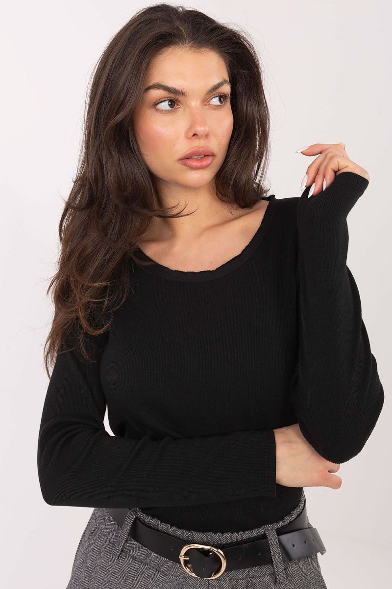 Ribbed Cotton Long Sleeve Casual Blouse - 