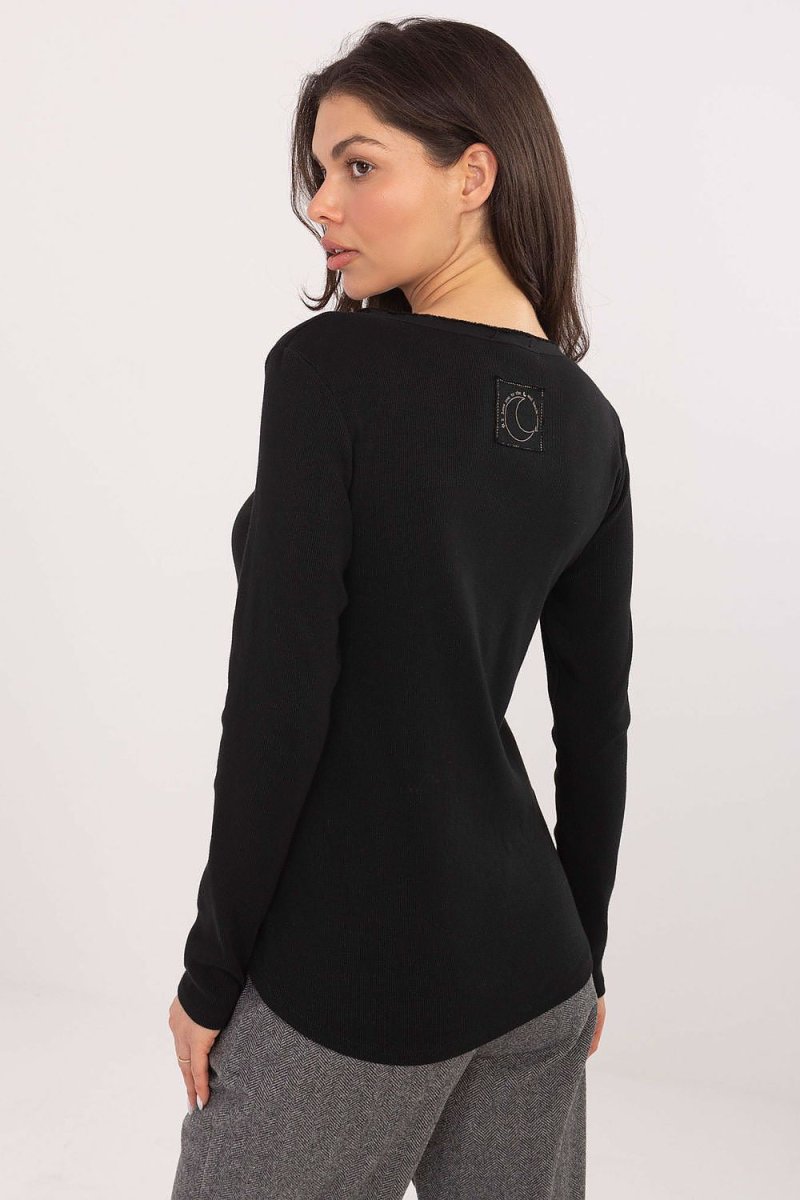 Ribbed Cotton Long Sleeve Casual Blouse - 