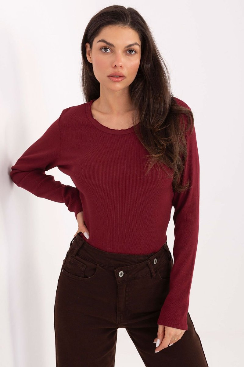 Ribbed Cotton Long Sleeve Casual Blouse - 