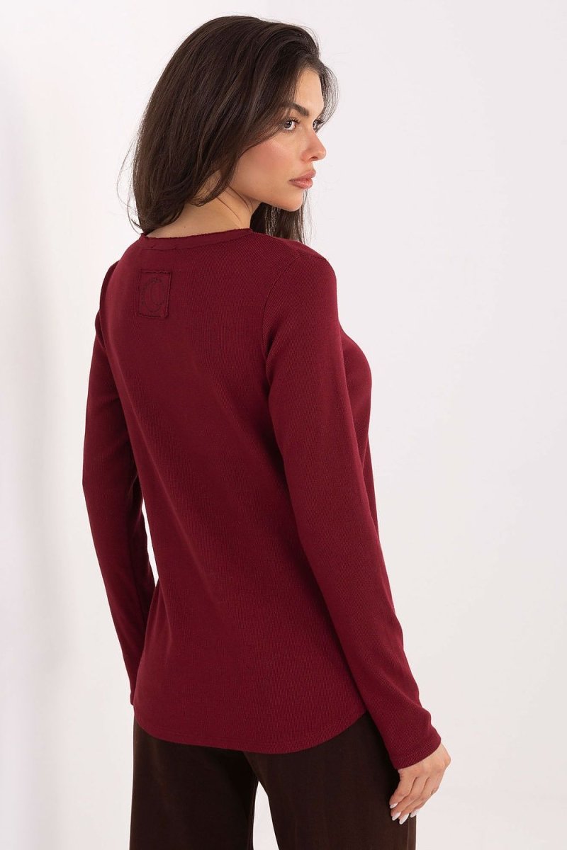 Ribbed Cotton Long Sleeve Casual Blouse - 