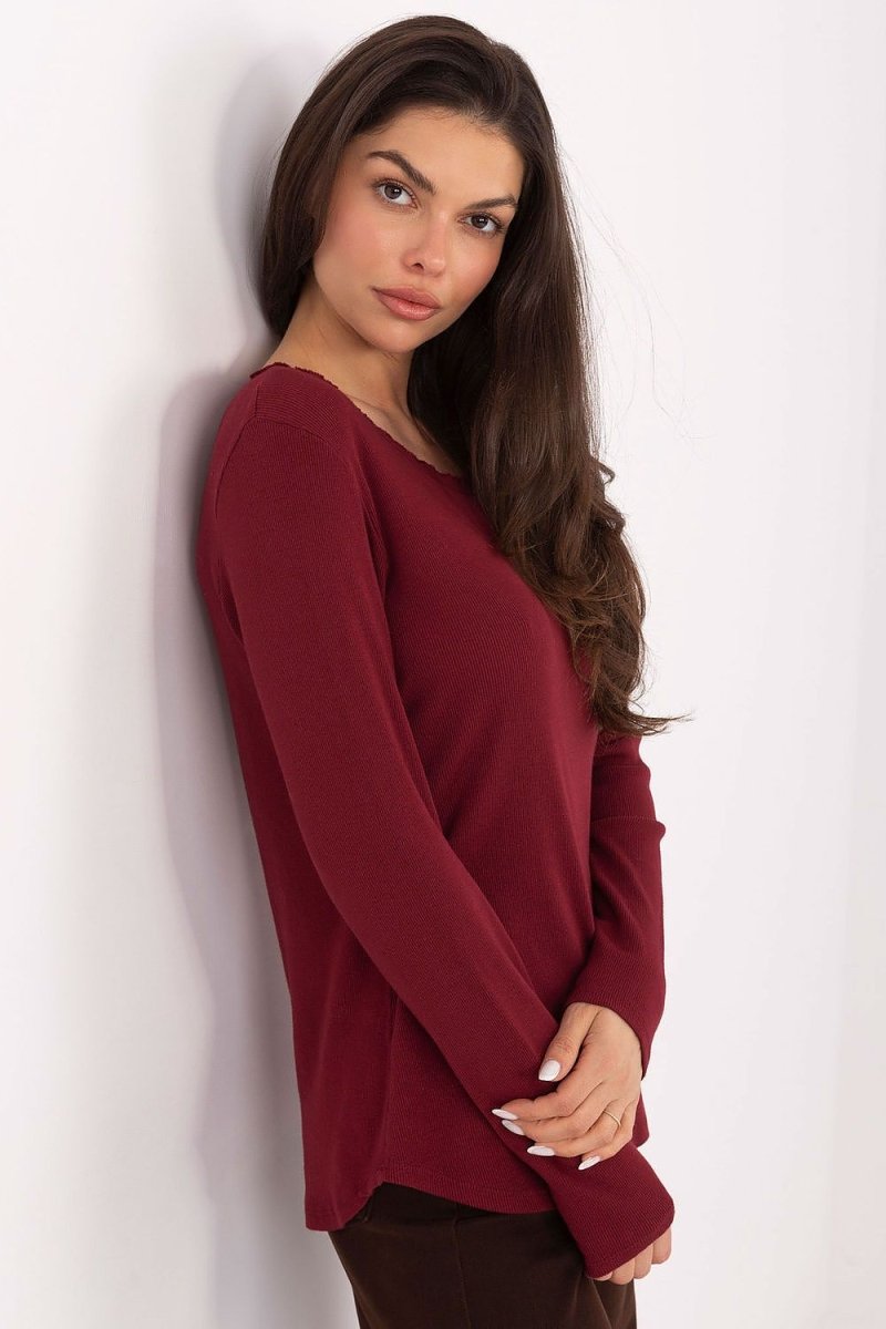 Ribbed Cotton Long Sleeve Casual Blouse - 