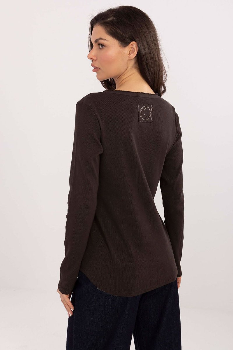 Ribbed Cotton Long Sleeve Casual Blouse - 