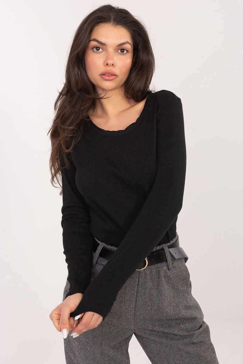 Ribbed Cotton Long Sleeve Casual Blouse - 