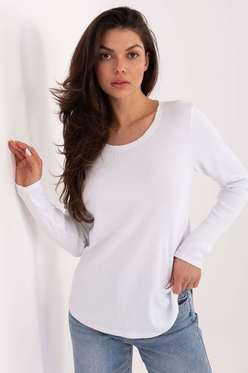Ribbed Cotton Long Sleeve Casual Blouse - 