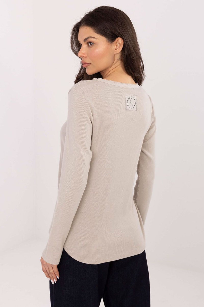 Ribbed Cotton Long Sleeve Casual Blouse - 