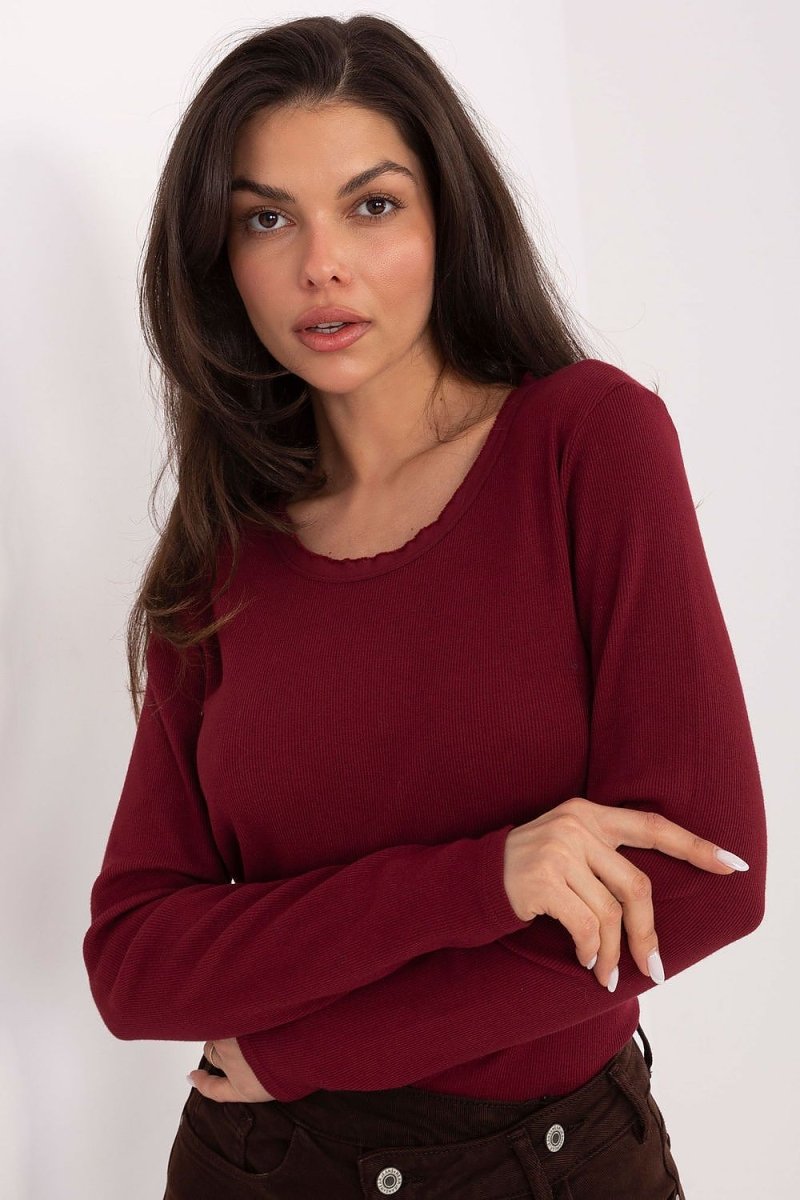 Ribbed Cotton Long Sleeve Casual Blouse - 
