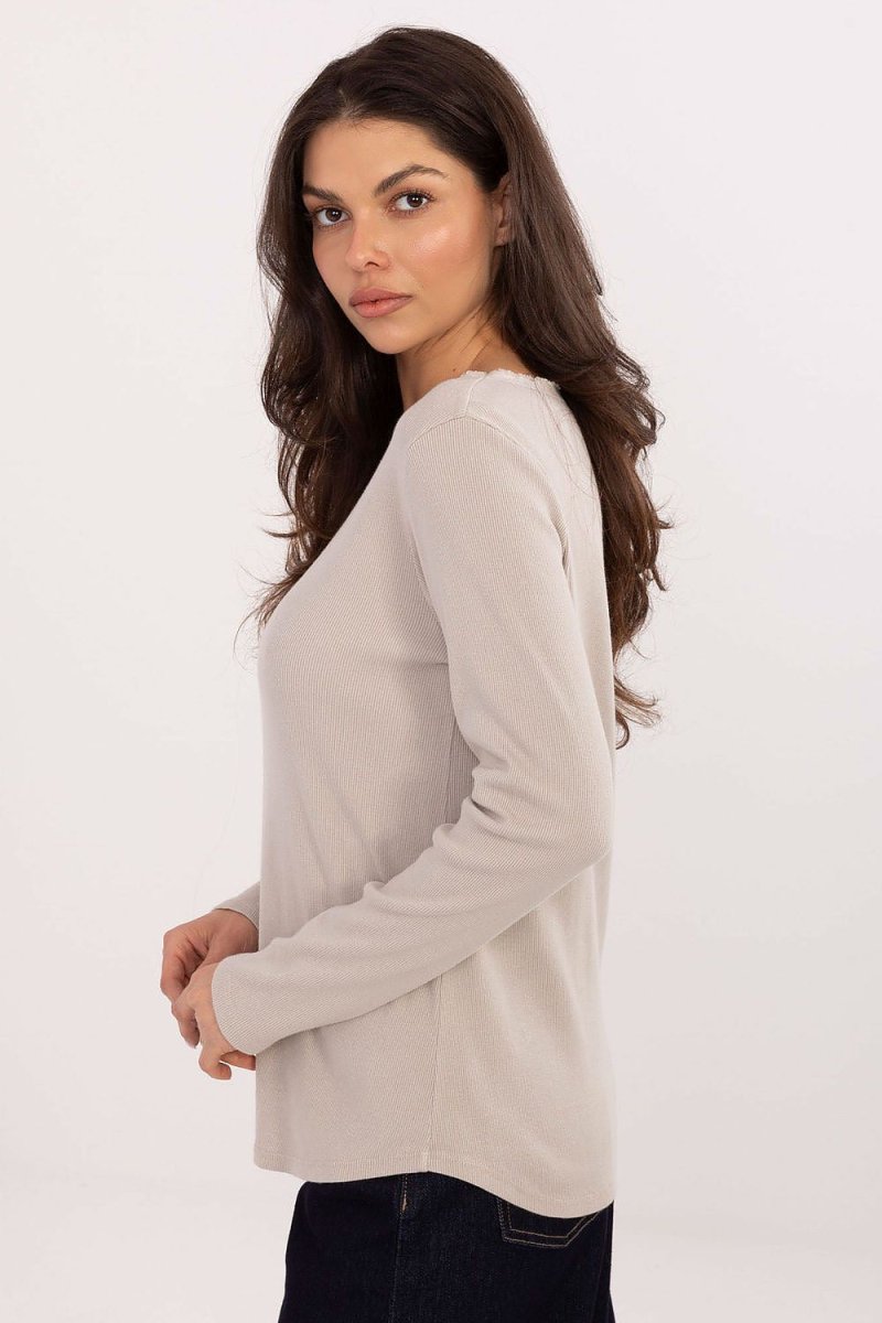 Ribbed Cotton Long Sleeve Casual Blouse - 