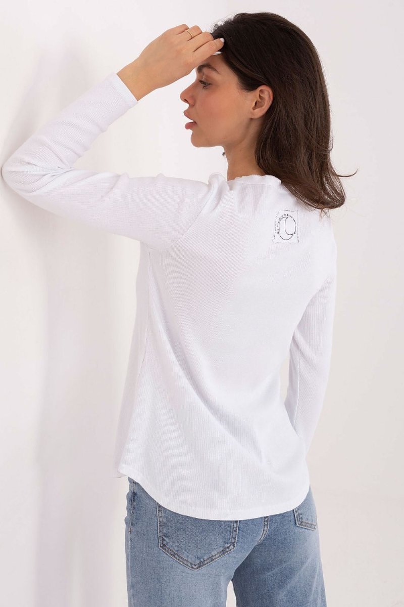 Ribbed Cotton Long Sleeve Casual Blouse - 