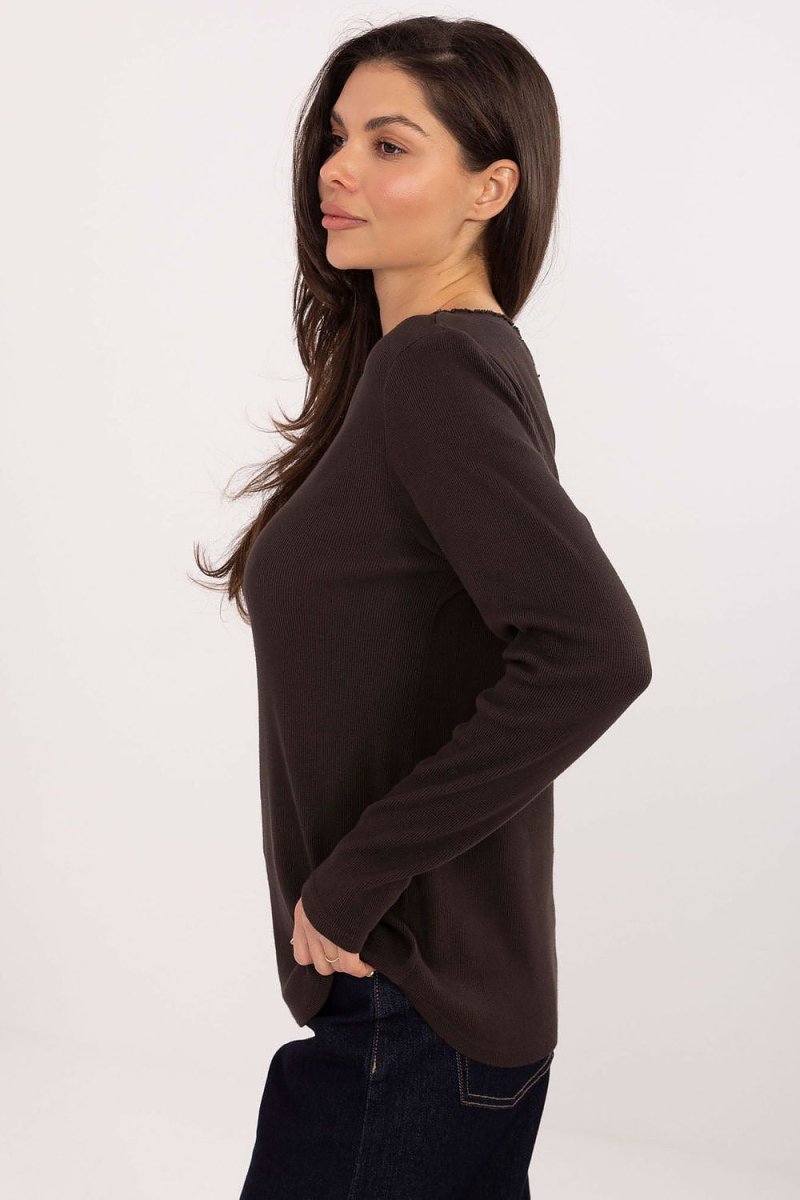 Ribbed Cotton Long Sleeve Casual Blouse - 