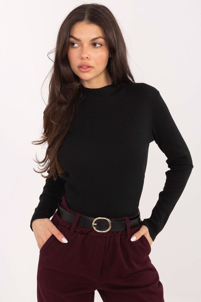 Ribbed Cotton Spandex Turtleneck Blouse - 