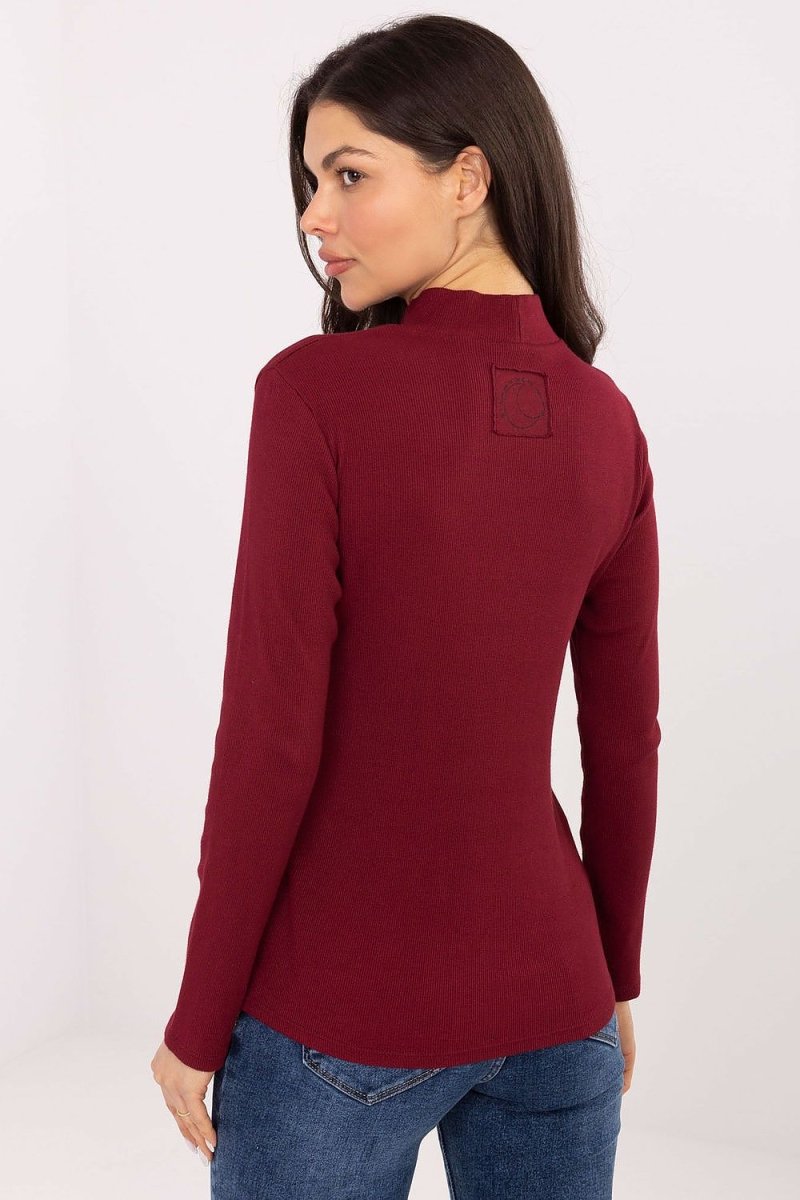 Ribbed Cotton Spandex Turtleneck Blouse - 