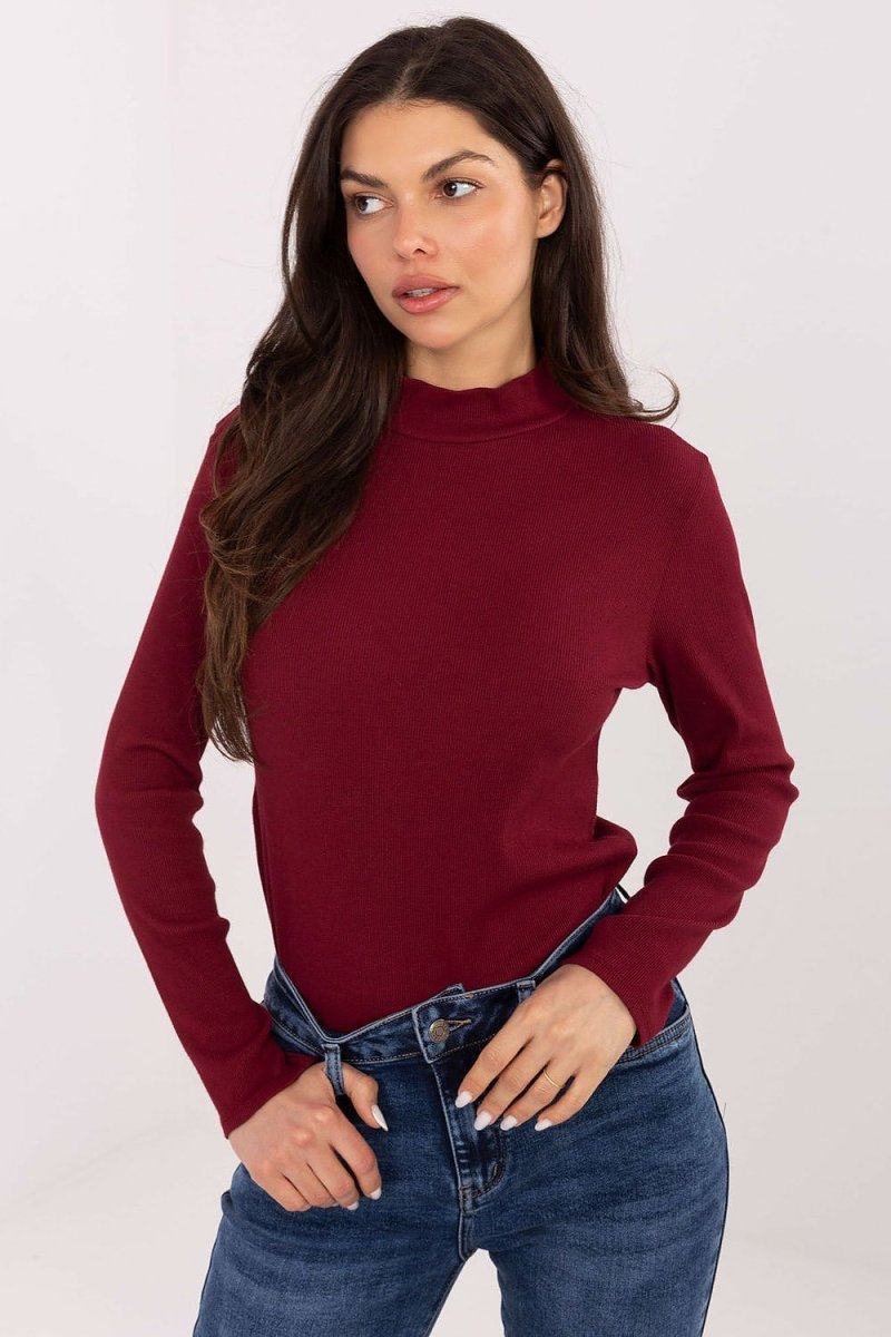 Ribbed Cotton Spandex Turtleneck Blouse - 