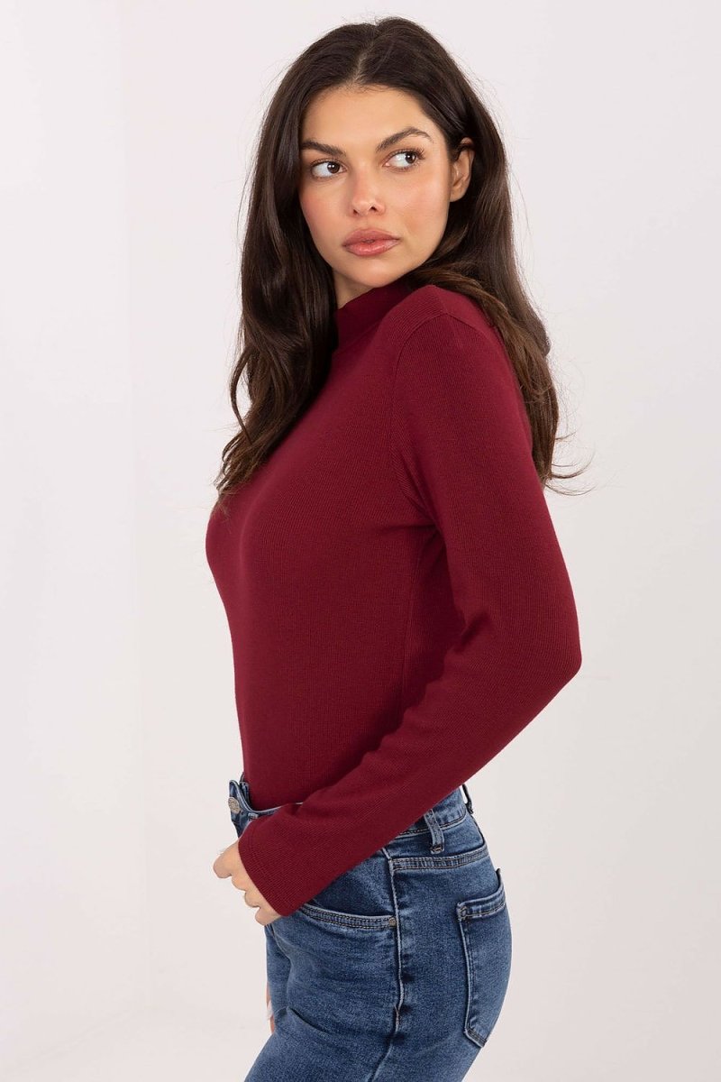 Ribbed Cotton Spandex Turtleneck Blouse - 