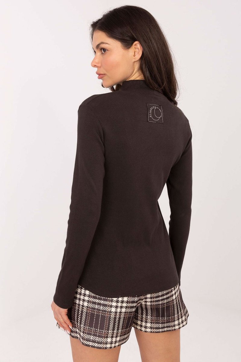 Ribbed Cotton Spandex Turtleneck Blouse - 