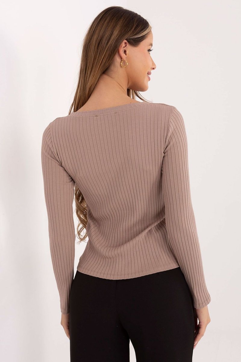 Ribbed Cotton Spandex V - Neck Blouse - Black - 